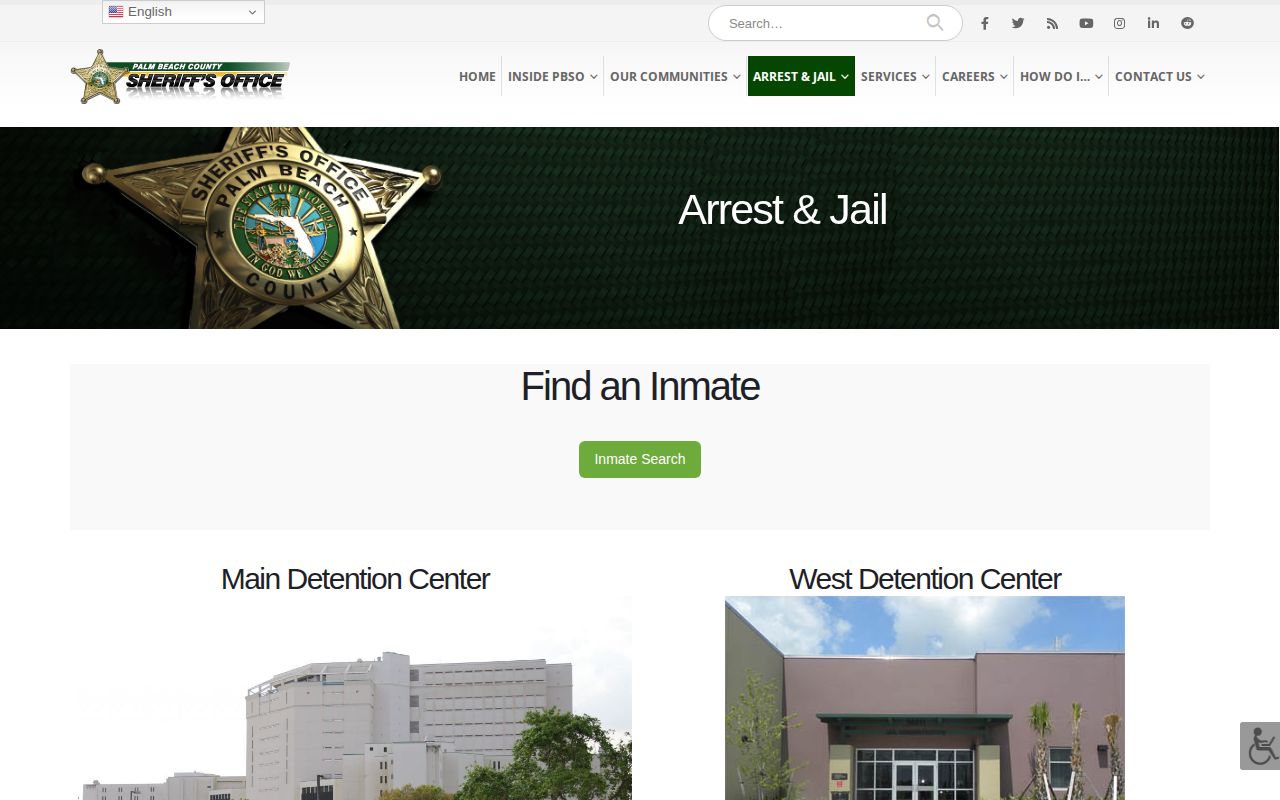 Palm Beach County Sheriff Arrest and Jail official menu